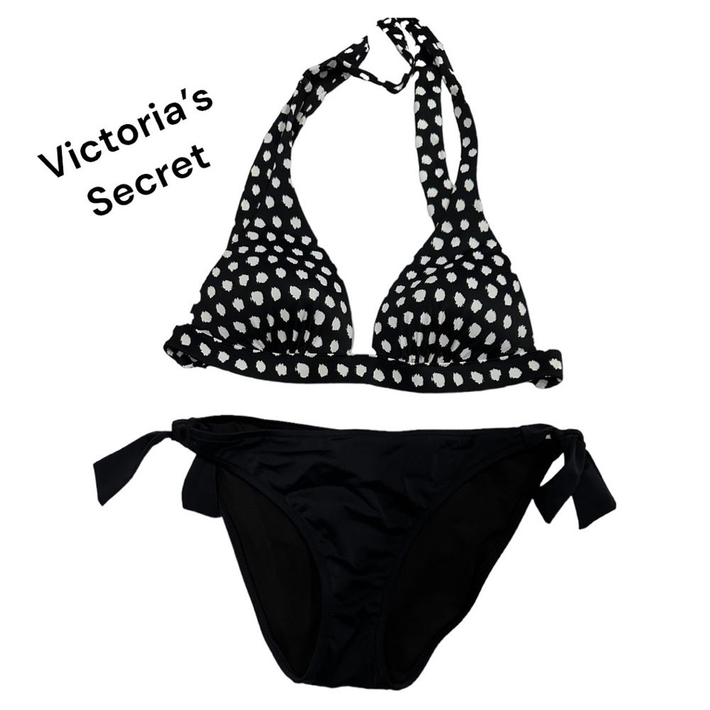 Victorias Secret Black & White Bikini Bathing Suit 2 piece size Large